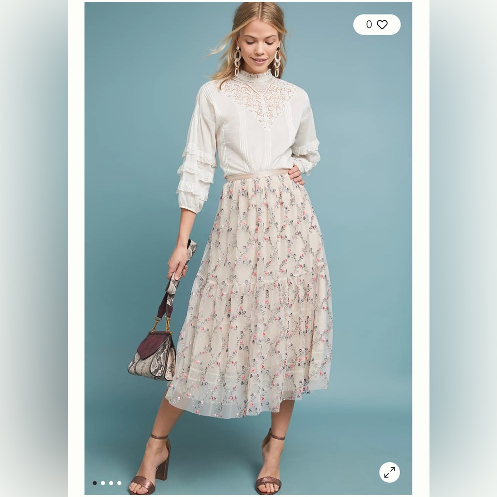 Anthropologie Mignon Doo Cherie Embroidered Tulle Skirt